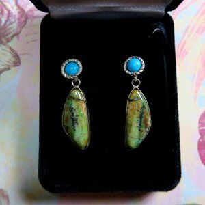 .925 Sterling Silver / Turquoise Artisan Drop Earrings